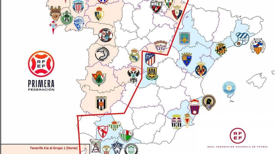 Imagen del reparto de los dos grupos que compondrán la Primera Federación en la temporada 2025-2026. | L.O.
