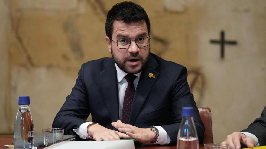 El president de la Generalitat, Pere Aragonès, este martes en la reunión del Govern.