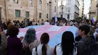 "La ley trans no se toca": Los colectivos lgtbi protestan en las Corts contra las enmiendas de PP y Vox