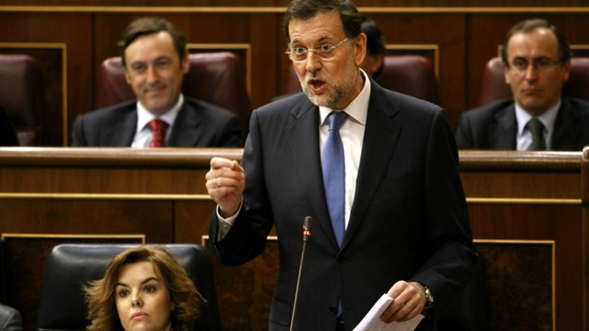 Mariano Rajoy, durante su intervención en la sesión de control, este miércoles en el Congreso.