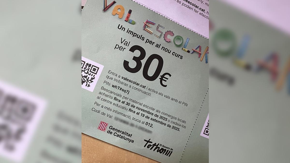 El vale escolar enviado a las familias. El vale escolar enviado a las familias.