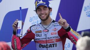 Enea Bastianini (Ducati) celebra su victoria, el pasado domingo, en Alcañiz.
