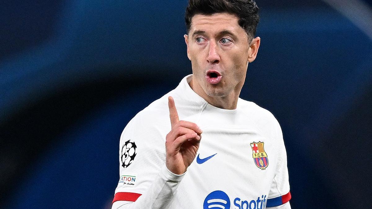 Lewandowski, en Hamburgo durante el Barça-Shakthar.