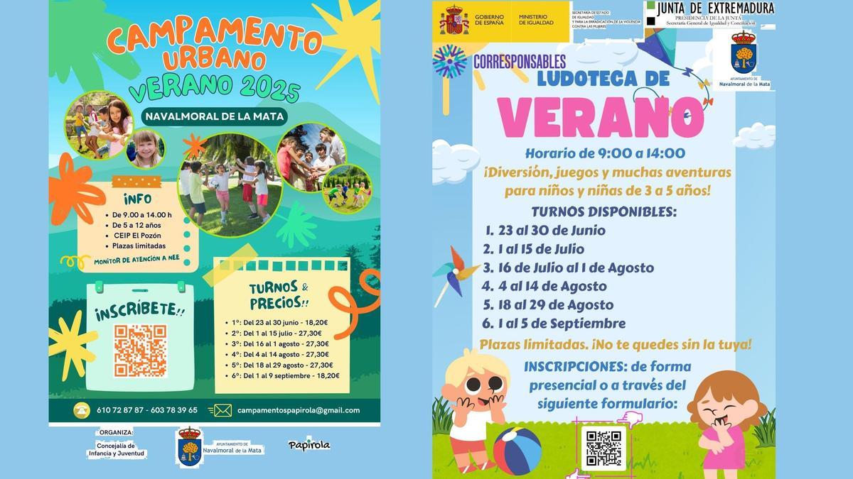 Carteles del Campamento de Verano y la Ludoteca de Verano de Navalmoral de la Mata.