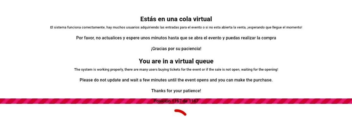 Cartela con el mensaje de la web de venta de entradas del Hércules-Lleida alertando de la cola virtual.