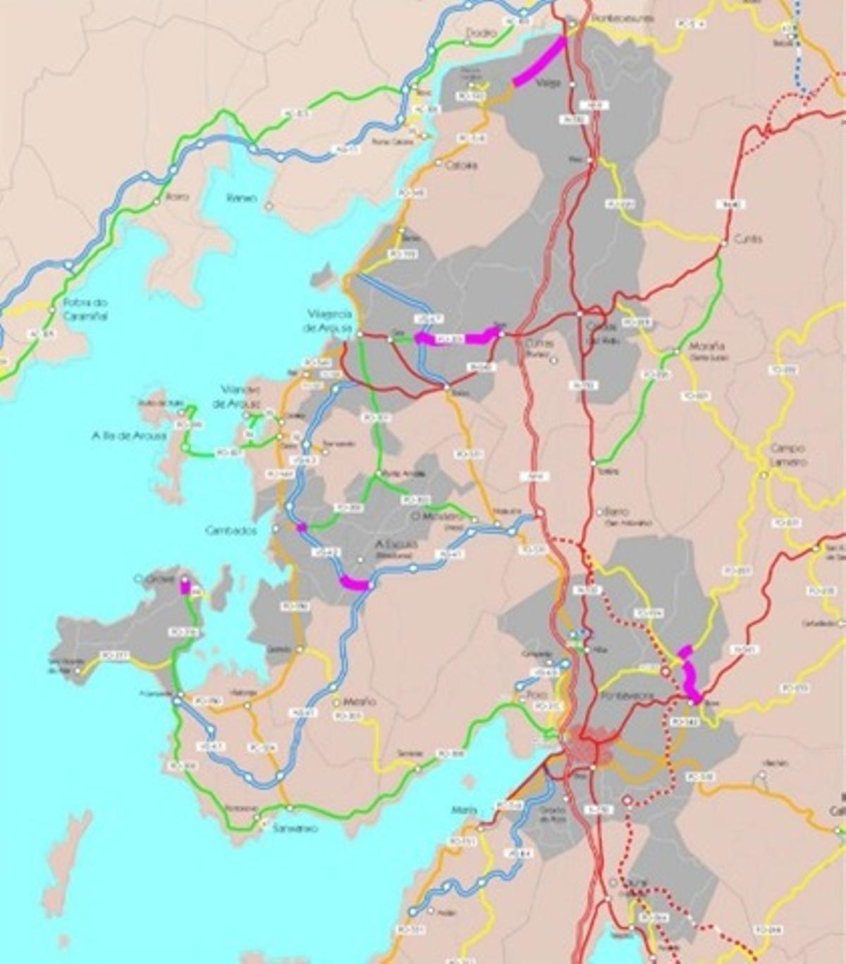 Plano de las carreteras incluidas en el proyecto.