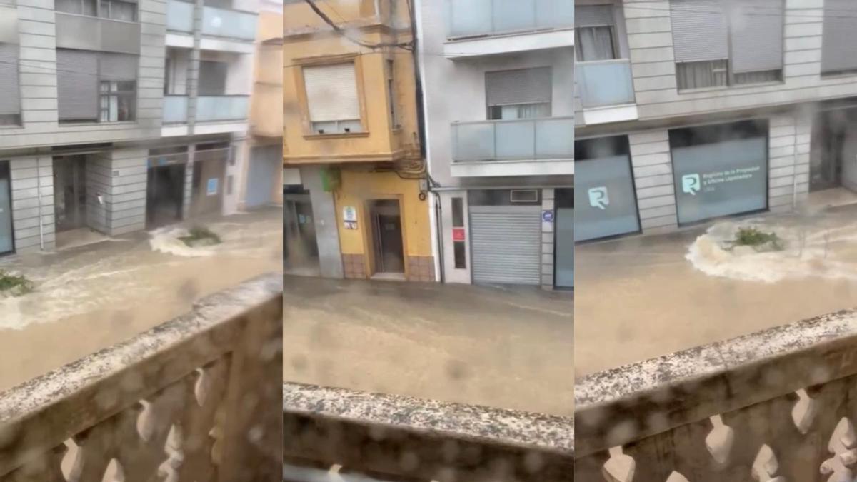 Una gran tromba de agua acompañada de granizo inunda las calles de Llíria