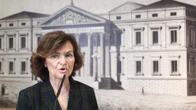Carmen Calvo durante la comparecencia.