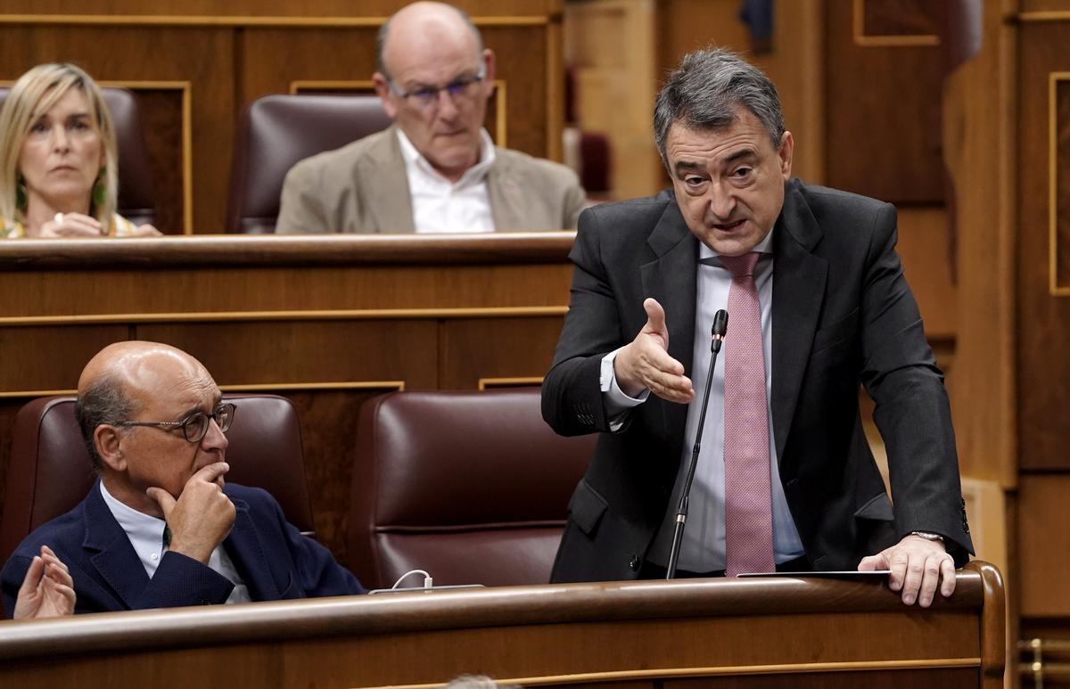 El portavoz del PNV, Aitor Esteban, durante una sesión de control al Gobierno en el Congreso.