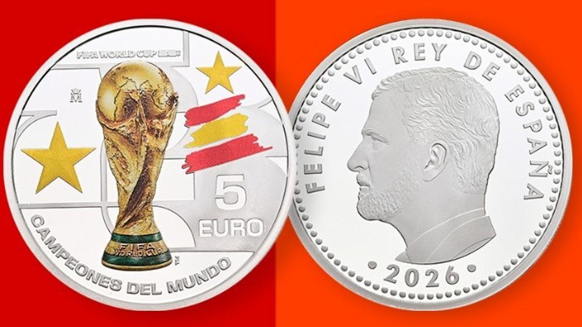 Detalle del anverso y el reverso de la moneda conmemorativa.