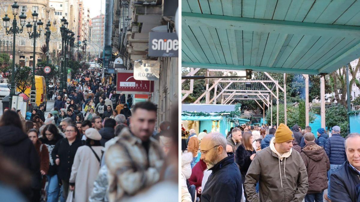 Urzáiz y el mercadillo de Navidad en Vigo, durante la tarde de este viernes.