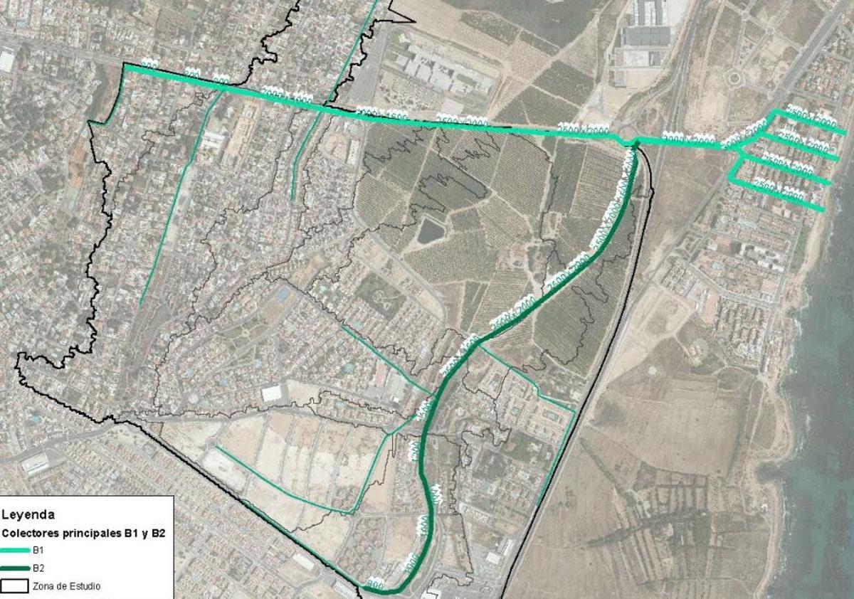 Plano del proyecto de colector en Los Balcones