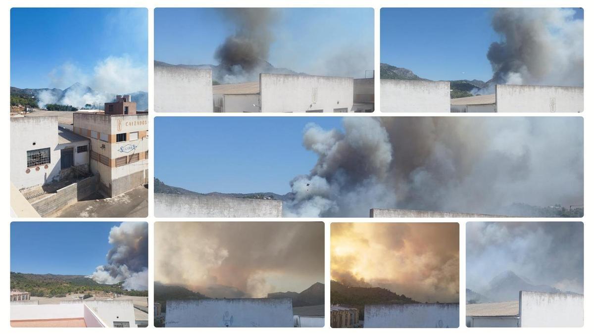 Fotografías del inicio del incendio desde la terraza de una vecina de la Vall.