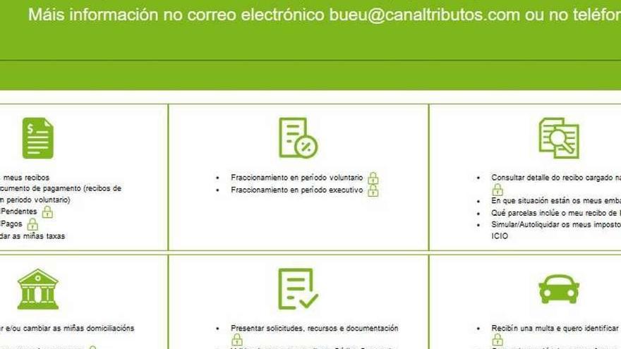 Página de inicio de la oficina virtual tributaria del Concello de Bueu. //