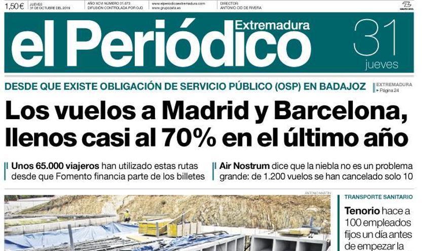 Esta es la portada de EL PERIÓDICO EXTREMADURA correspondiente al día 31 de octubre del 2019