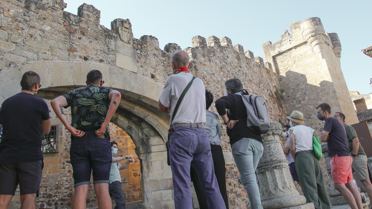 Asistentes a la ruta temática sobre la heráldica cacereña de la asociación de guías-historiadores.