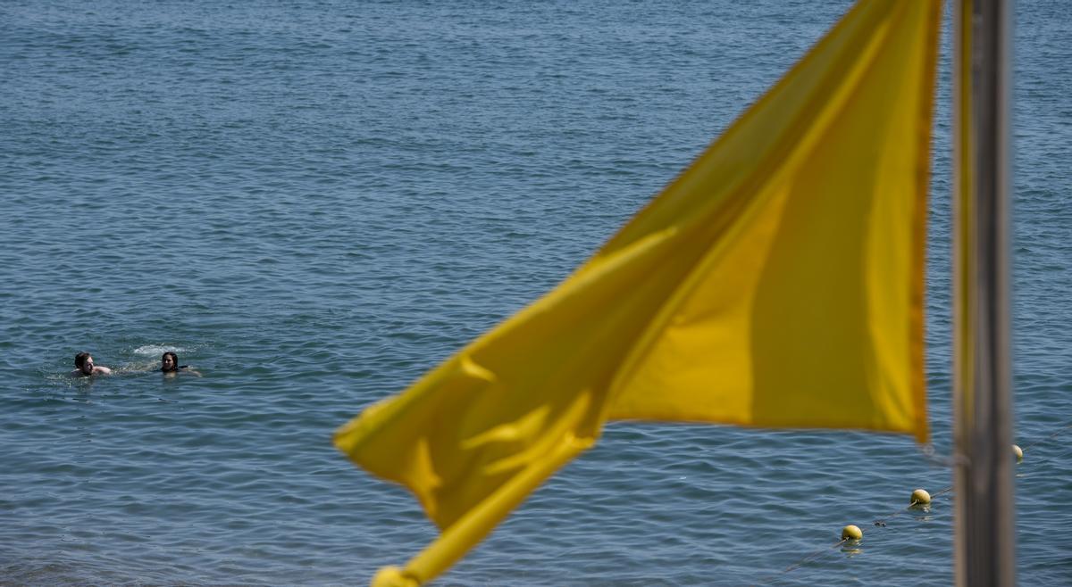 Playa con Bandera amarilla en Barcelona