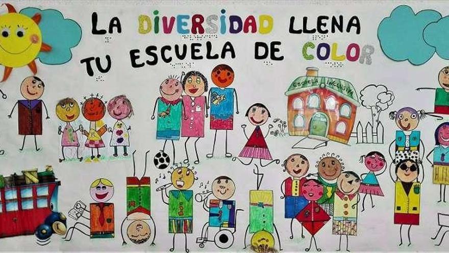 Mural premiado, obra de los alumnos de 4º del CEIP Castrelo. // FdV