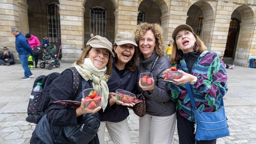 UPA reparte miles de fresas de Huelva en el Obradoiro para reivindicar su calidad