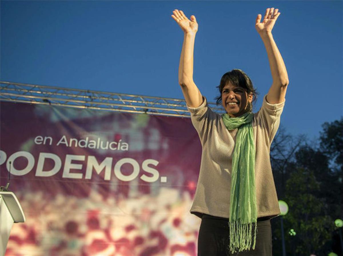 Teresa Rodríguez, candidata de Podem a la presidència de la Junta, en un míting a Jaén..