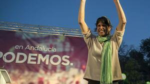 Teresa Rodríguez, candidata de Podem a la presidència de la Junta, en un míting a Jaén..