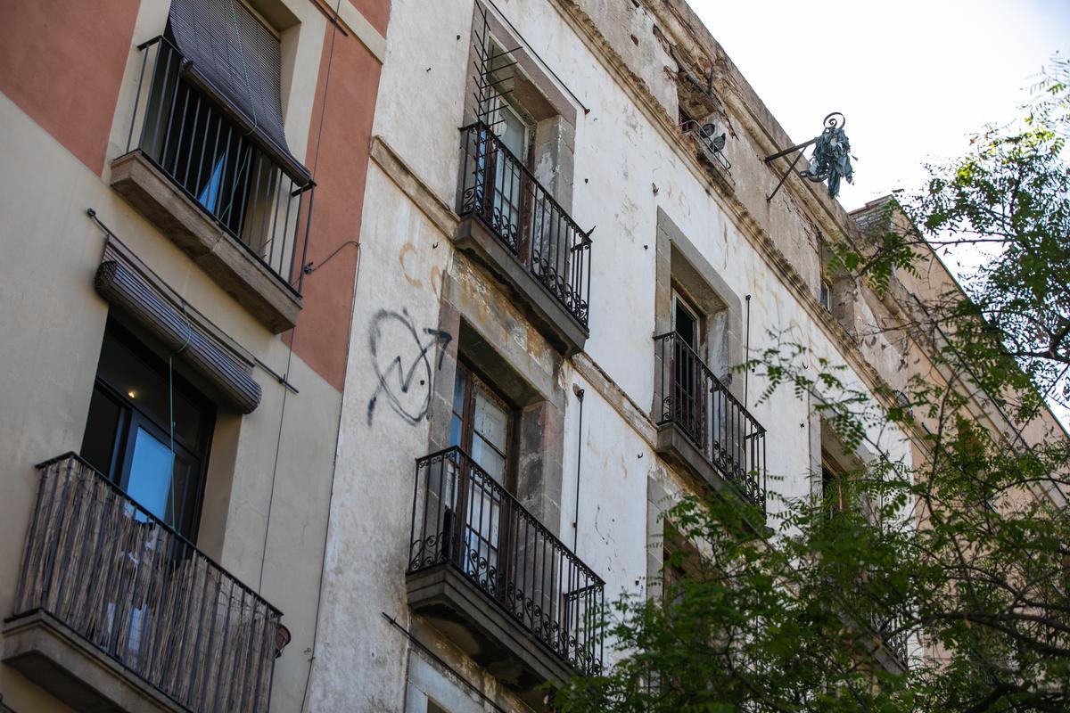 Las palomas toman un bloque abandonado en el casco antiguo de Barcelona