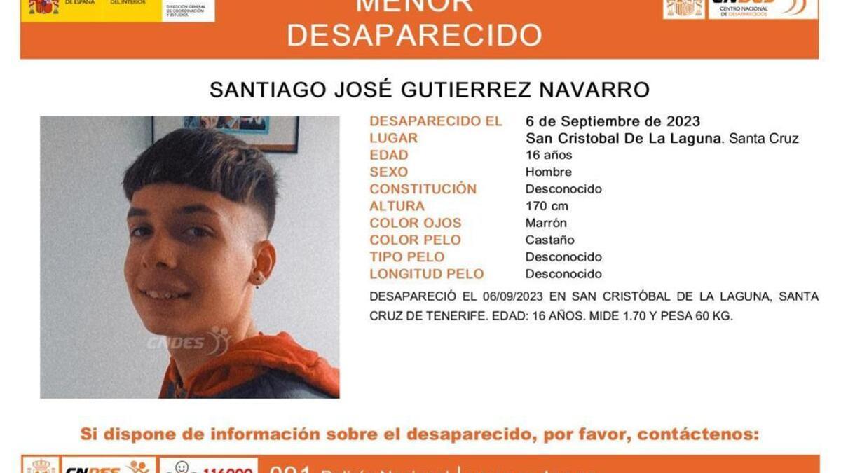 Información de un menor desaparecido en La Laguna