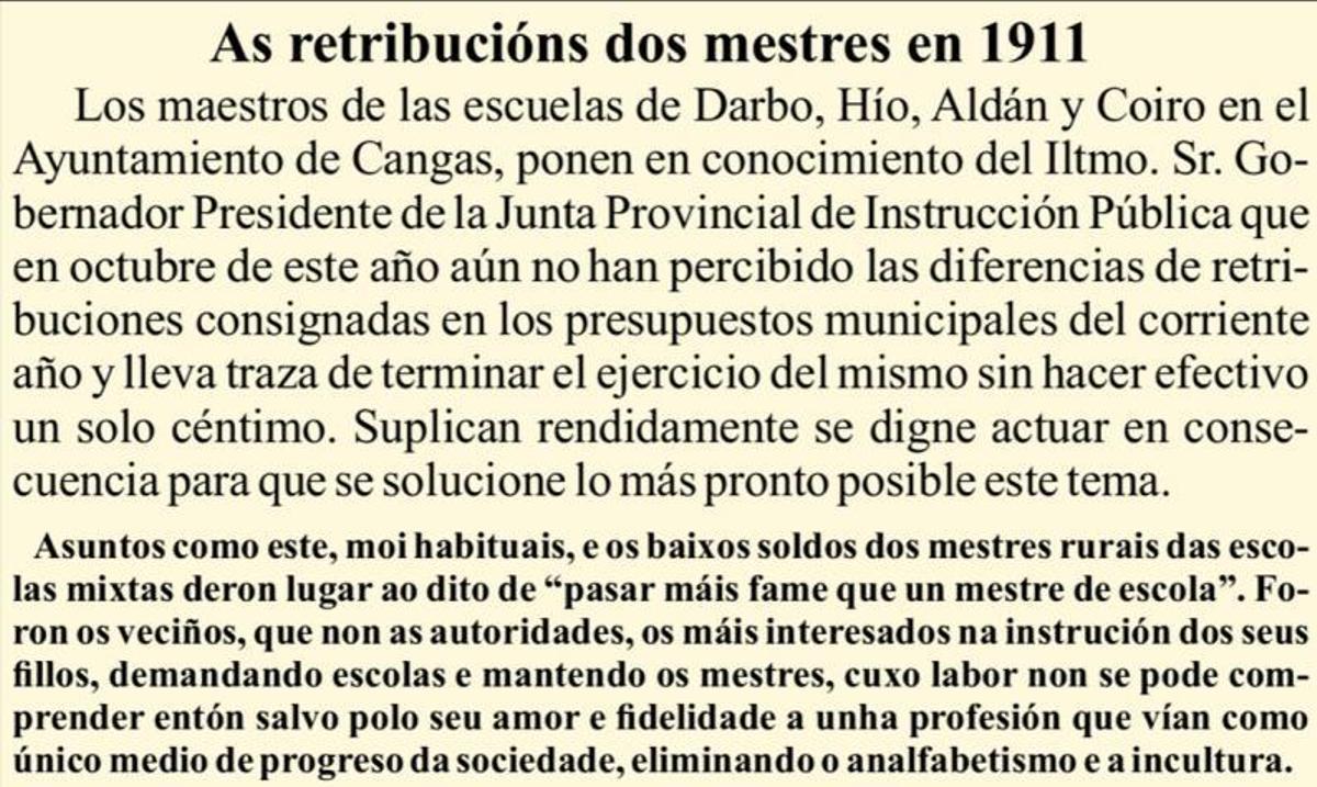 Reclamación dun mestre no ano 1905.   | // ARQUIVO DO AUTOR