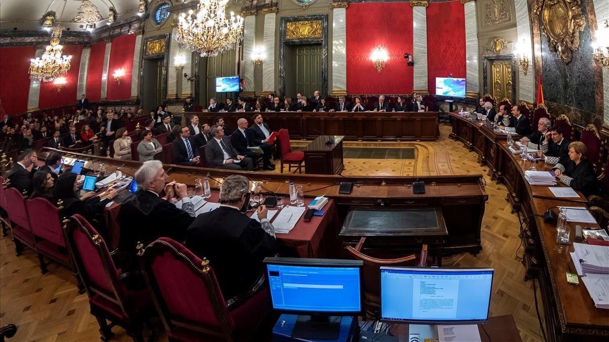 La Sala de Plenos del Tribunal Supremo durante el juicio del ’procés’