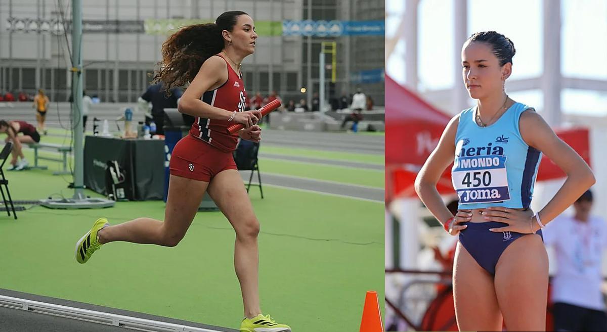 Dos imágenes de la atleta malagueña Naiara García. A la izquierda, representando a la Universidad de Saint John's. A la derecha, con el equipo nerjeño.