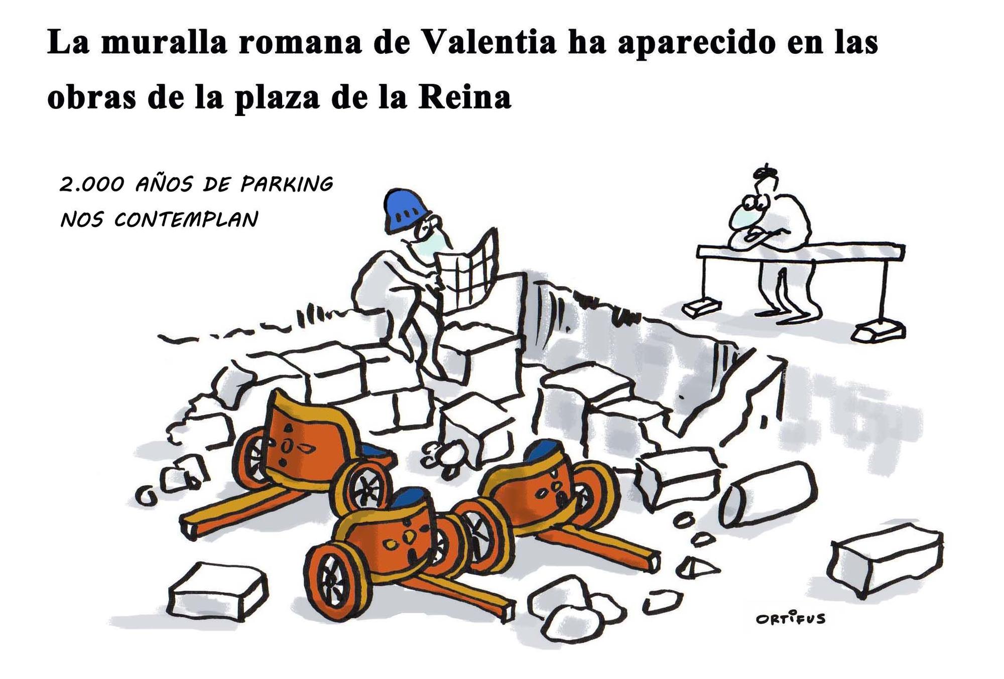 La muralla romana de Valentia ha aparecido en las obras de la plaza de la Reina