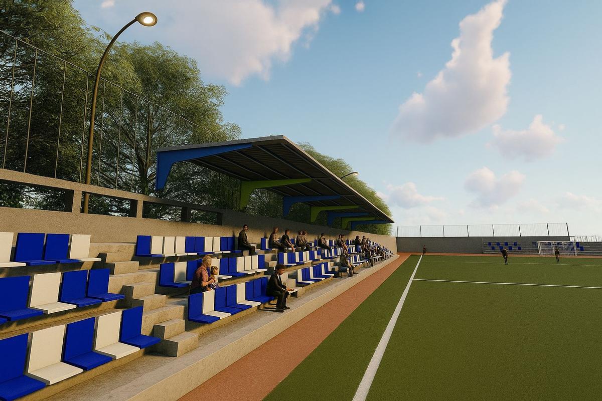 Infografía que muestra las pérgolas que el Ayuntamiento chicharrero  instalará en los campos de fútbol.