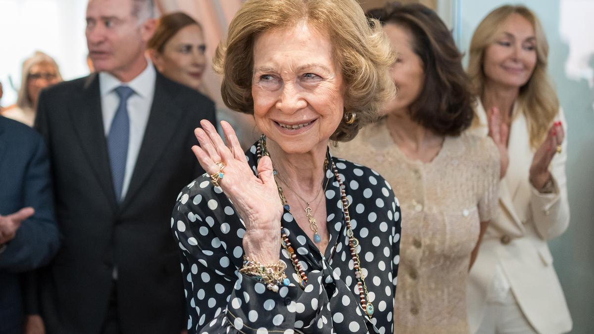 La reina Sofía a su llegada a la celebración del quinto aniversario de la Fundación Casa de México, a 29 de septiembre de 2023, en Madrid (España)
