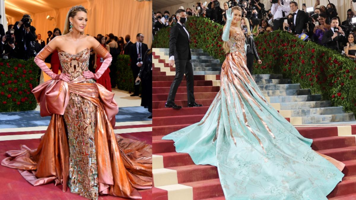 Blake Lively con su vestido 3-1 de Versace, en la Met gala 2022