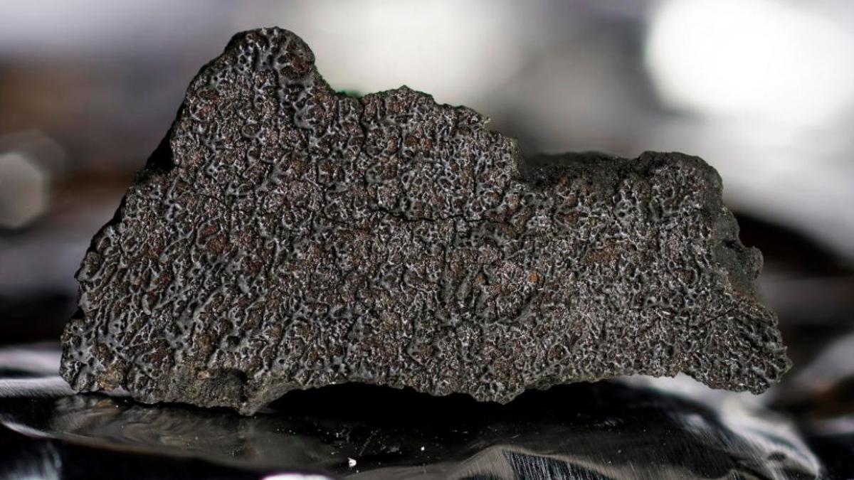 Fragmento del meteorito Winchcombe, que contendría algunas de las claves sobre el origen de los océanos terrestres y la vida en nuestro planeta.