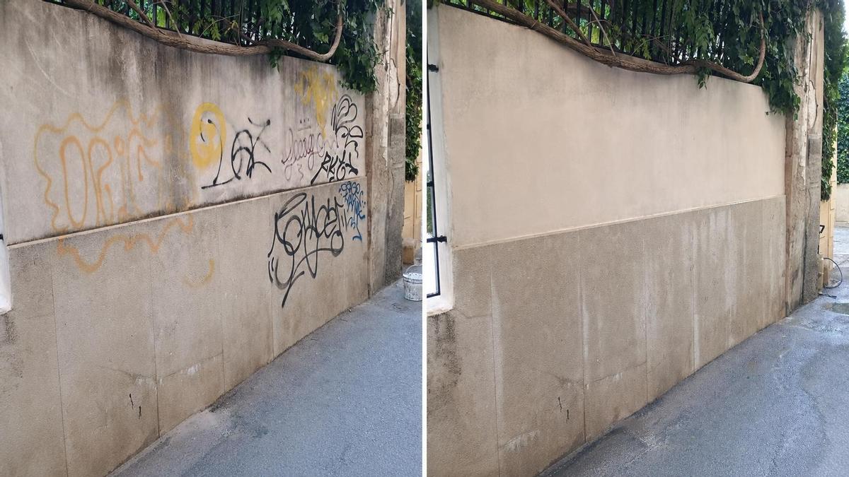 Intervención en una fachada protegida de la calle dels Angels.