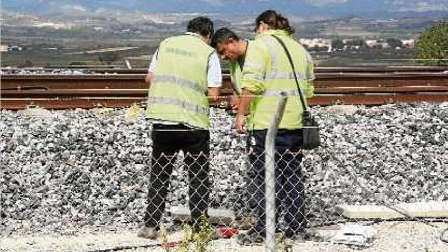 Tècnics operaris del TAV investiguen a la zona on es van produir els talls.