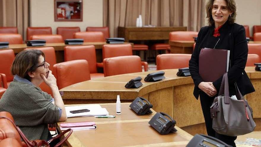 Ribera (derecha), ayer durante su comparecencia ante la Comisión de Transición Ecológica y Reto Demográfico.