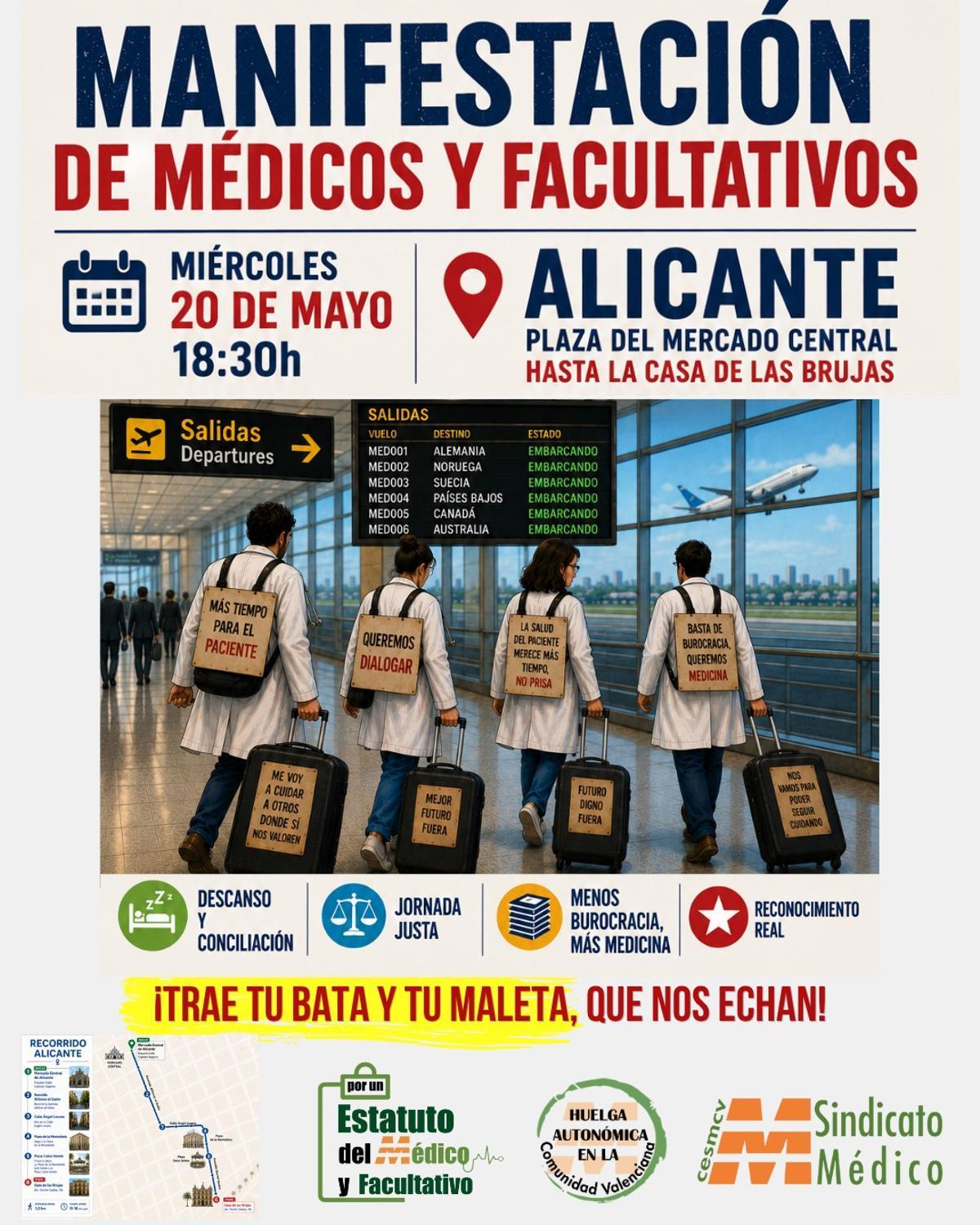 Cartel de la manifestación de médicos de esta tarde en Alicante