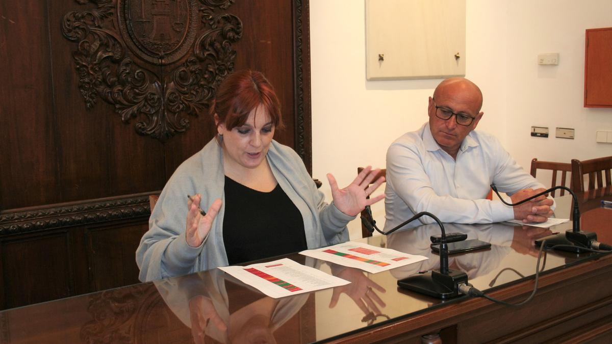 Los ediles de Izquierda Unida Verdes, Gloria Martín y Pedro Sosa, durante la comparecencia en la Sala de Cabildos del Ayuntamiento.