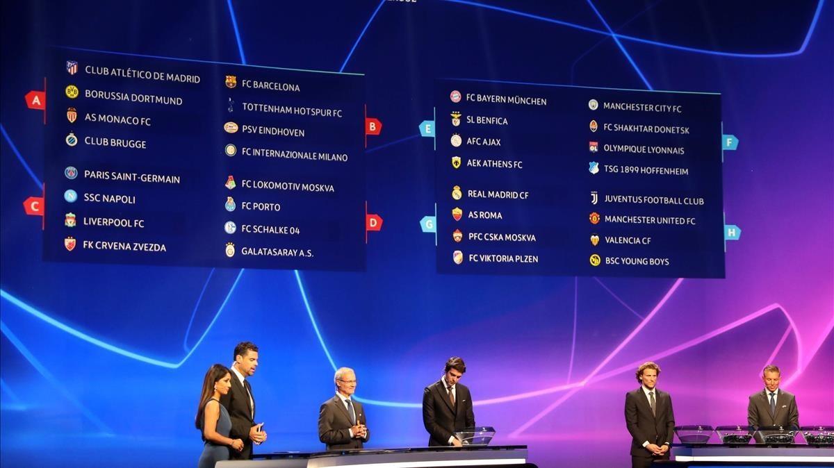 marcosl44833749 a board displays the result of the draw for uefa champions l180830200452