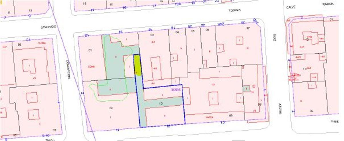 En amarillo la superficie de la de finca entre las calles Concepción y Canónigo Torres que debe ser adquirida por el Ayuntamiento para que Agamed continúe con las obras