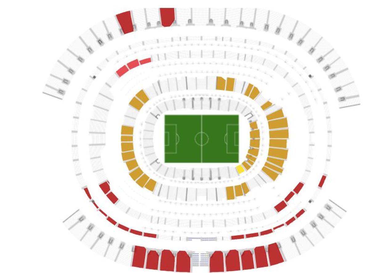 Mapa de secciones con asientos disponibles para el partido inaugural de Estados Unidos