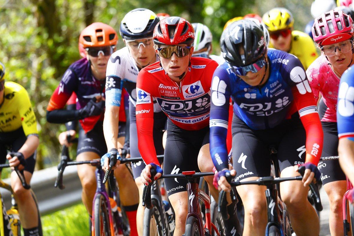 Vollering con sus compañeros del FDJ conduce al pelotón de la Vuelta.