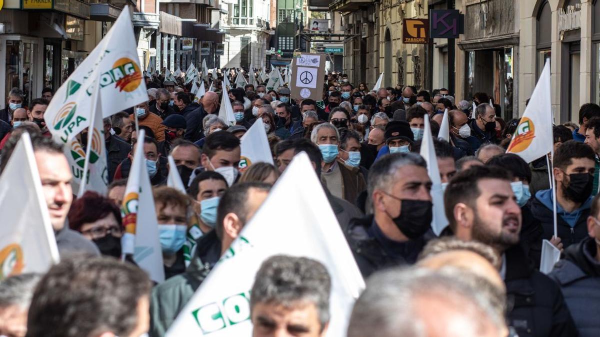 Los manifestantes ocupan la calle de Santa Clara camino de la Subdelegación del Gobierno. | Emilio Fraile