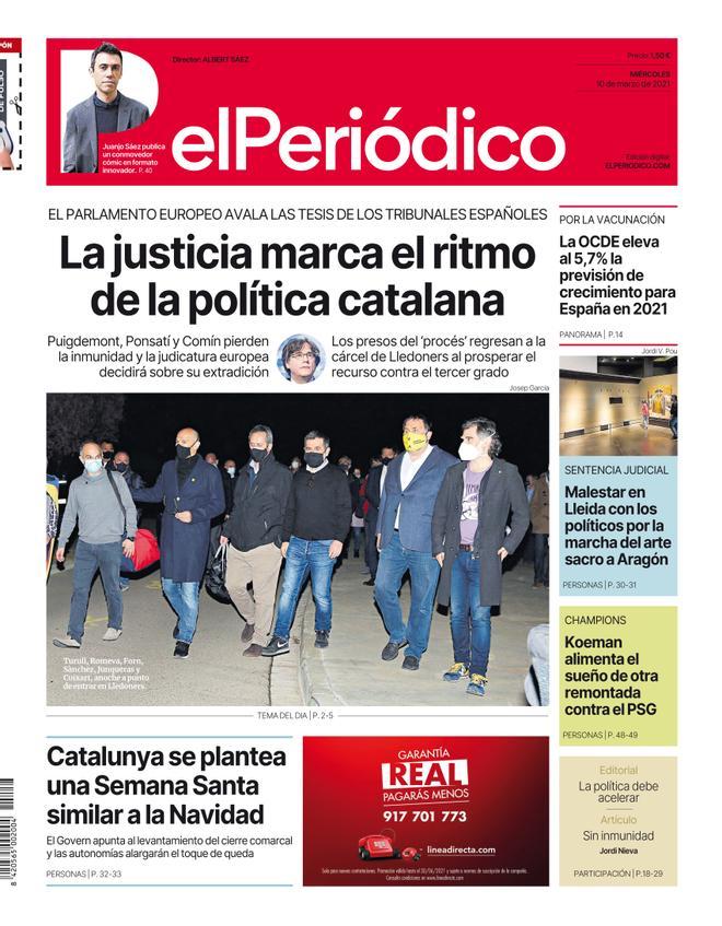 La portada d’EL PERIÓDICO del 10 de març del 2021