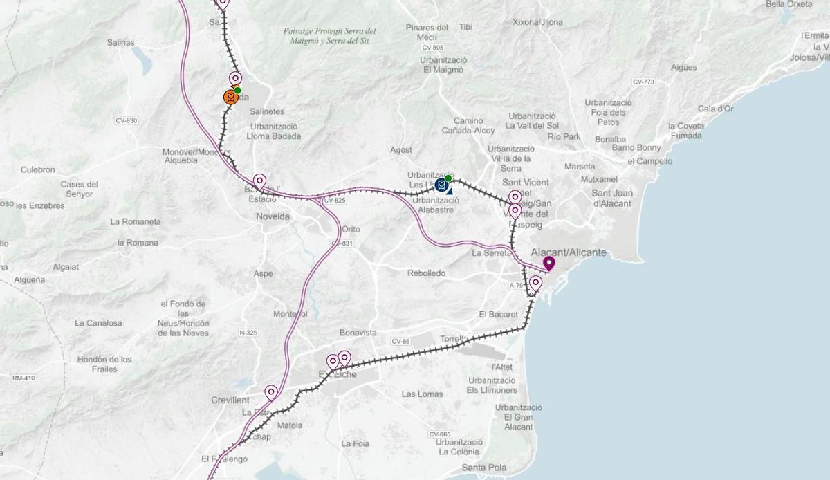 Visualización del mapa con los trenes de Renfe