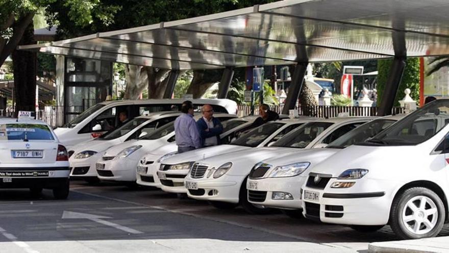 Varios taxis esperan en la parada junto al Ayuntamiento.