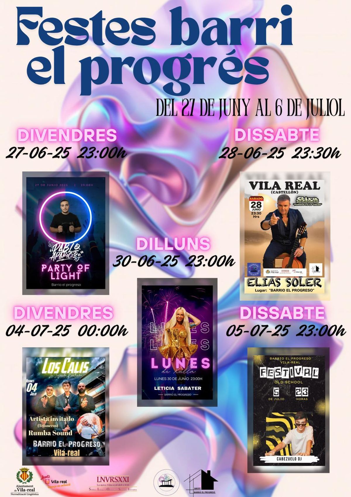 Cartel de actuaciones musicales en el barrio El Progreso, en Vila-real.