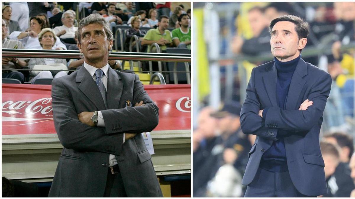 Manuel Pellegrini (i) como técnico ‘groguet’ en la 2007/08 y Marcelino (d), actual entrenador del Villarreal.
